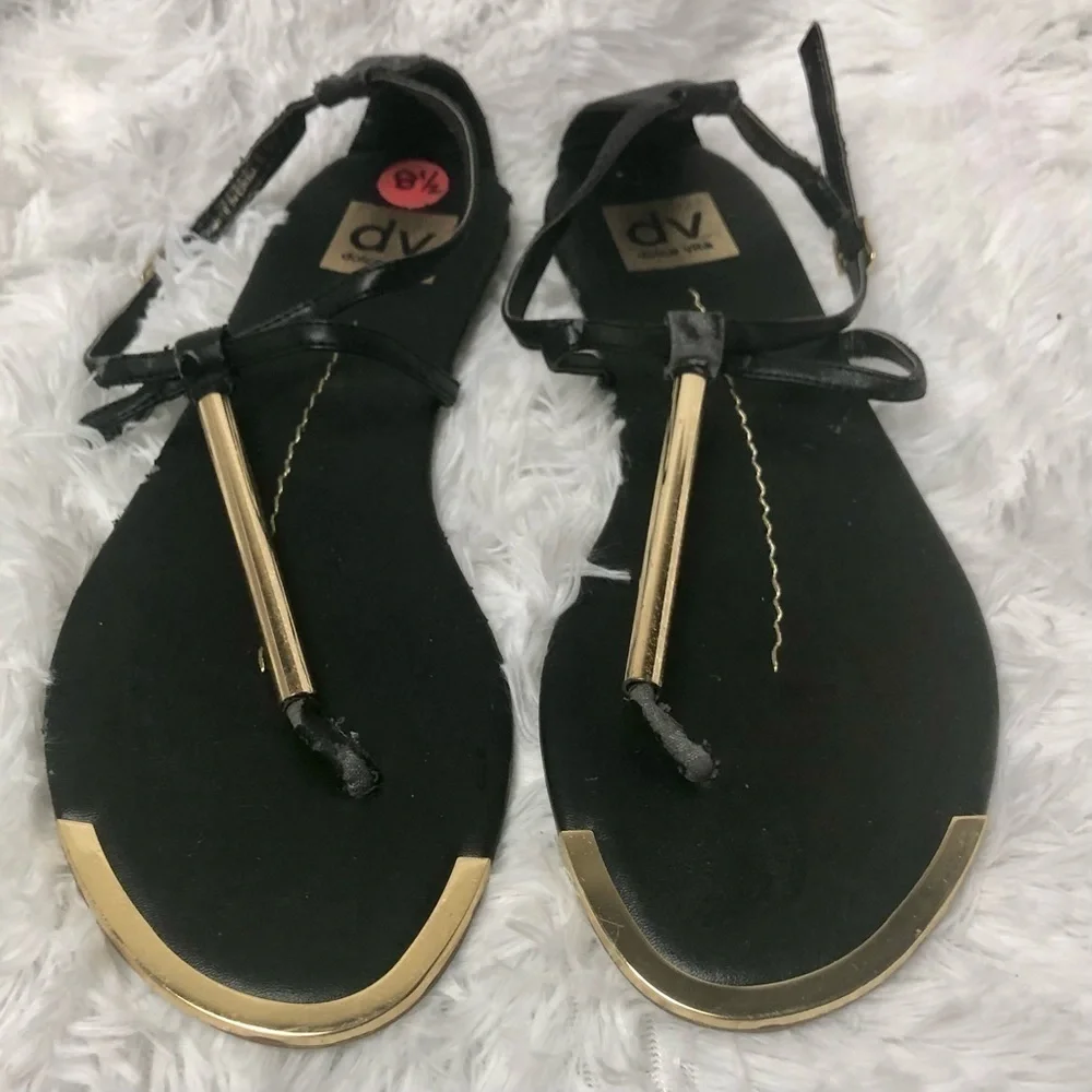 Dolce Vita Leather Sandals Black and Gold Size 8.5